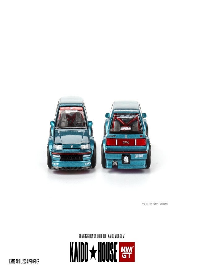 Mini GT Models True Scale Miniatures Model Car Compatible with Honda Civic (EF) Kaido Works V1 Tahitian Green Limited Edition 1/64 Diecast Model Car Kaido House KHMG126 - Image 5